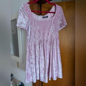 Kokopie Pink velvet Babydoll Dress